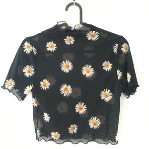 Mesh Flower/Daisy Crop-Top Tee